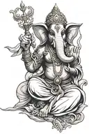 evil 6 arm ganesha sitting in lotus pose tattoo design idea