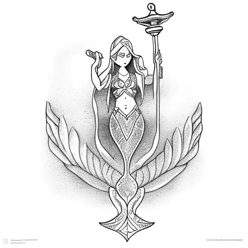 A mermaid holding a gavel and wearing a lawyer's robe tattoo design idea