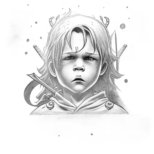 lost boy in Forrest holding Excalibur (sword) tattoo design idea
