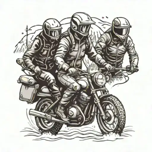 motorbike ski family posing tattoo design idea