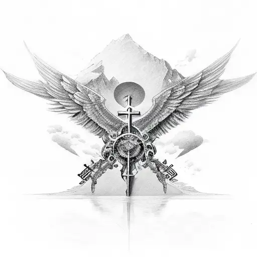 cross with wings tattoo design idea
