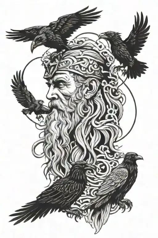 Odin with his ravens tattoo design idea