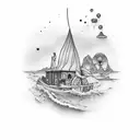 raft on river tattoo design idea
