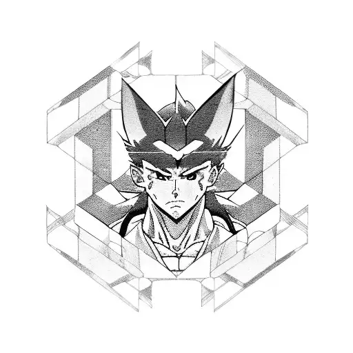 Combine elements from Yuyu Hakusho and Demon Slayer in a geometric design tattoo design idea