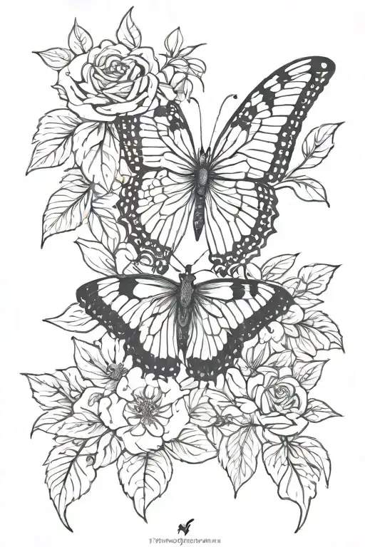 Kasslyn, February flower with butterfly, kangaroo tattoo design idea