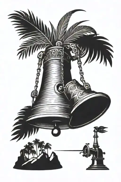 palm tree, liberty bell, Reid, 386 tattoo design idea
