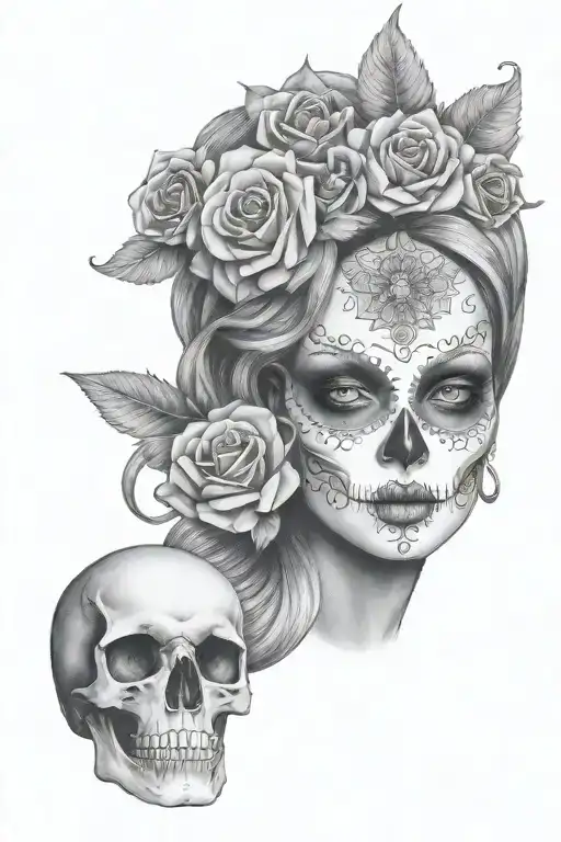 candy skull goddess tattoo design idea