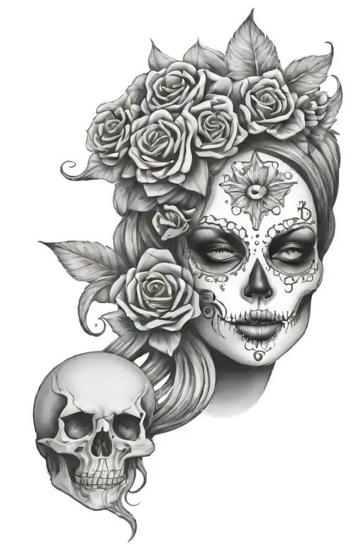 candy skull goddess tattoo design idea