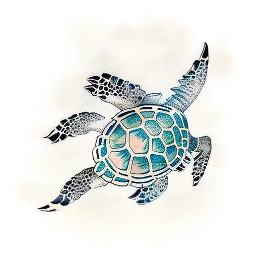 sea turtle waves sun beam tattoo design idea