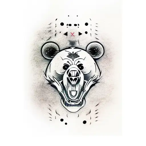 asian bamboo bear skull tattoo design idea