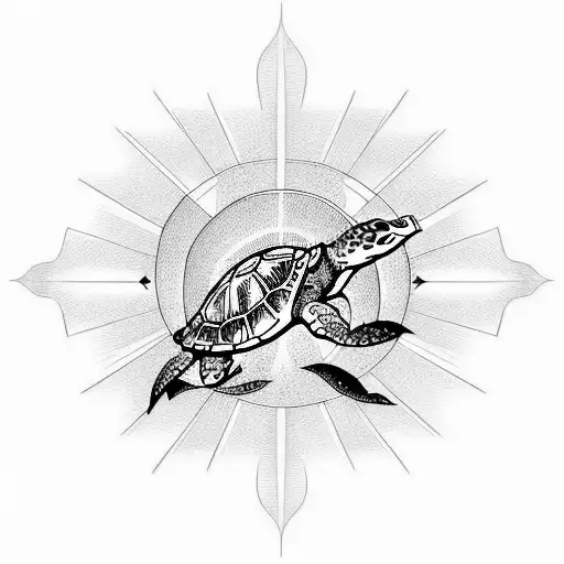 sea turtle waves sun beam tattoo design idea