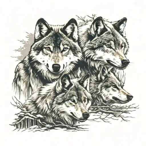 wolf family members tattoo design idea