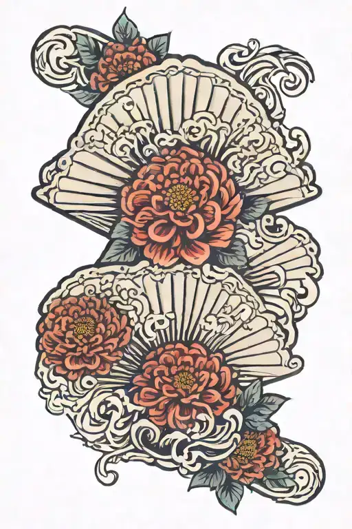 fan with chrysanthemums tattoo design idea