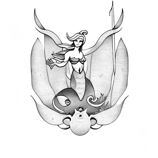 the danish little mermaid holding the danish coat of arms,  with viking theme tattoo tattoo design idea