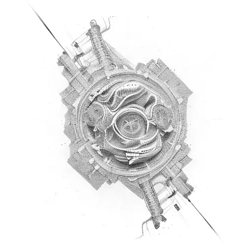 neural network mixed with digital network tattoo design idea