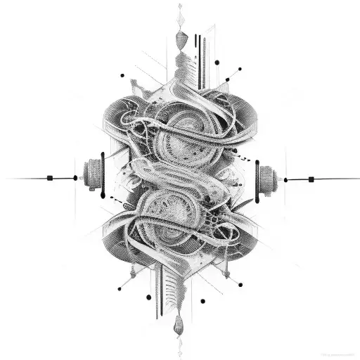 neural network mixed with digital network and music full sleeve tattoo design idea