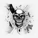 black skull trash polka with industrial art tattoo design idea