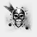 black skull trash polka with industrial art tattoo design idea