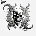 shield with a turbo skull with black metal lettering and a dragon tattoo design idea