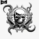 shield with a turbo skull with black metal lettering and a dragon tattoo design idea