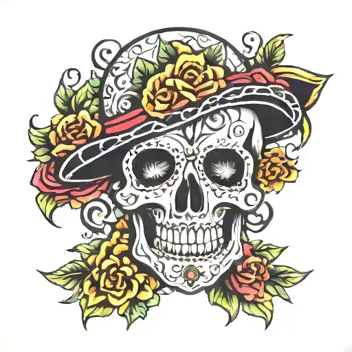 Mexican Death skull tattoo design idea