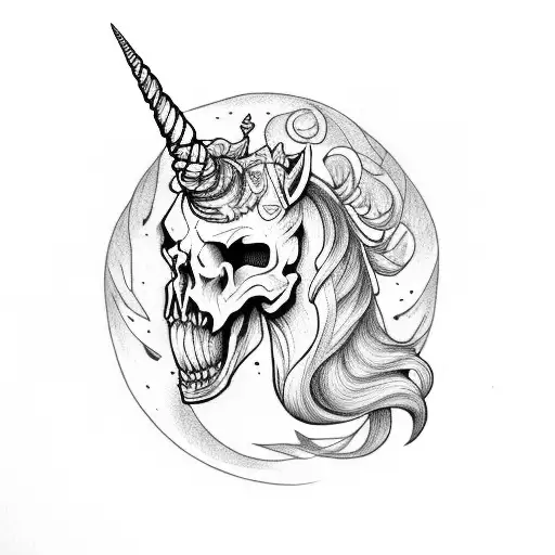 skull unicorn  tattoo design idea