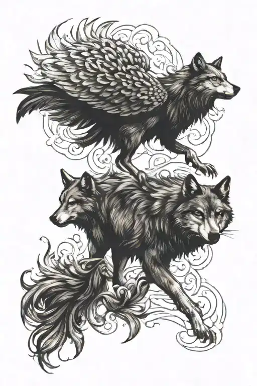 Wolf and Phoenix tattoo design idea