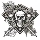 coffin skeleton banner tattoo design idea