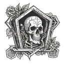 coffin skeleton banner tattoo design idea