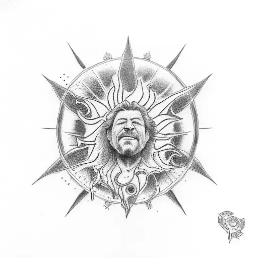 robert plant's symbol with the lyrics "If the sun refused to shine; I would stil be loving you" around the outside tattoo design idea