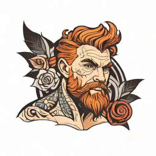 buff guy with wavy red hair tattoo design idea