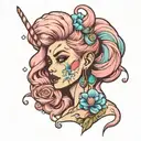 tall girl with cotton candy hair tattoo design idea