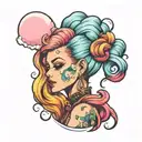tall girl with cotton candy hair tattoo design idea