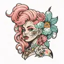 tall girl with cotton candy hair tattoo design idea