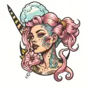 tall girl with cotton candy hair tattoo design idea