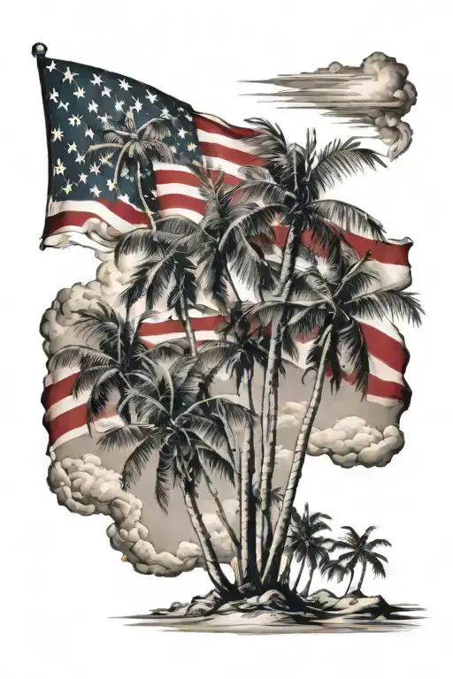 palm trees beach flag mixed together tattoo design idea