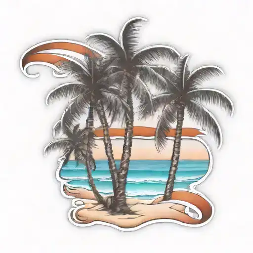 beach shore with palm trees intertwined within tattoo design idea