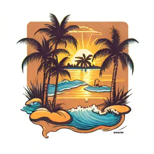 beach water palms   tattoo design idea