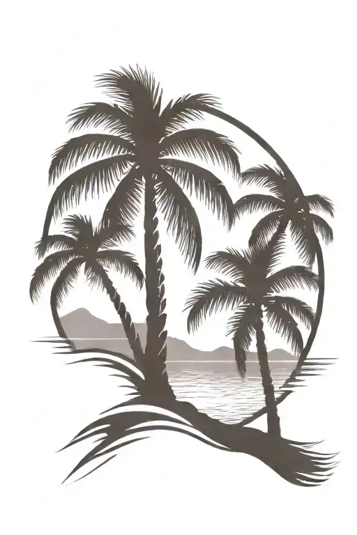 Beach shore with palm trees that cross at the bottom  tattoo design idea