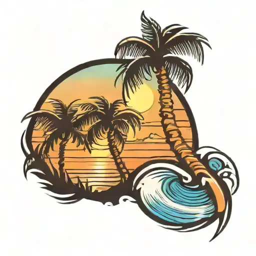 Beach shore with palm trees colors sunset tattoo design idea