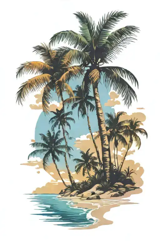 Beach shore with palm trees colors   tattoo design idea