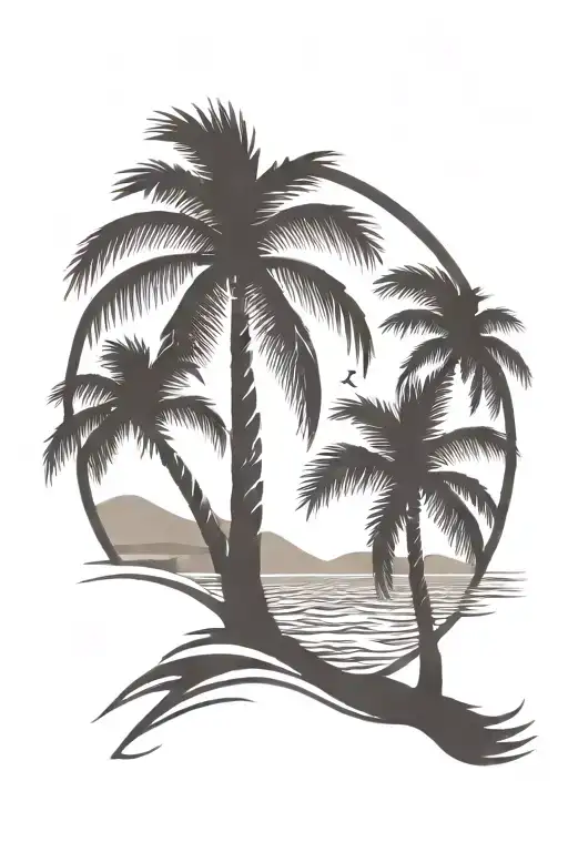Beach shore with palm trees with flag tattoo design idea