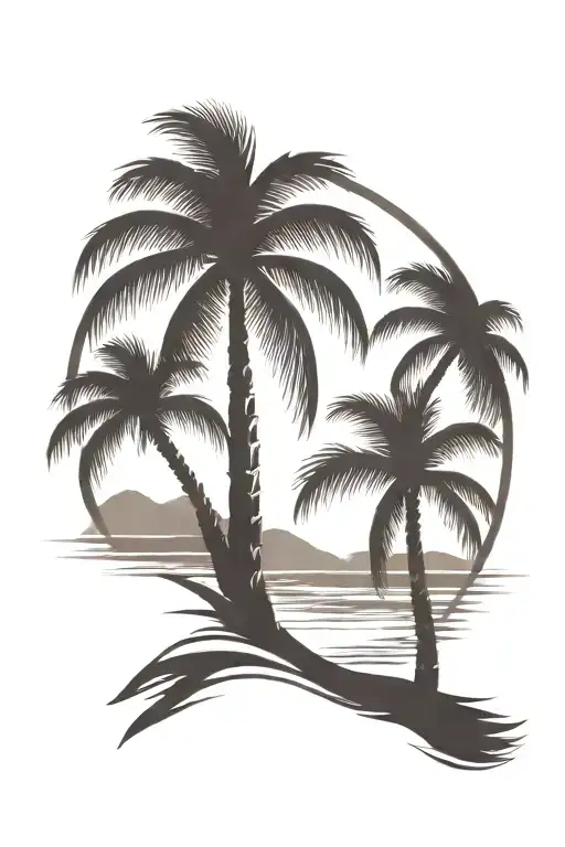 Beach shore with crossed palms  tattoo design idea