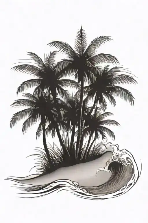 beach shore with palm trees  intertwined tattoo design idea