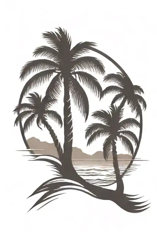 Beach shore with crossed palms  tattoo design idea
