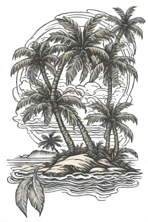beach shore with palm trees  intertwined tattoo design idea