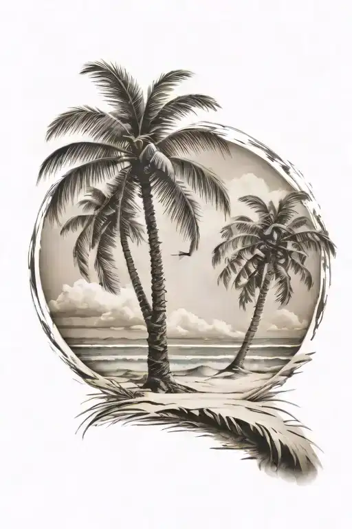 Beach shore with crossed palms  tattoo design idea