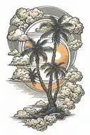 crossed palms rising sun and clouds tattoo design idea