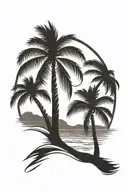 Beach shore with palm trees with flag tattoo design idea
