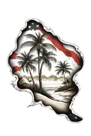 Beach shore with palm trees with flag tattoo design idea